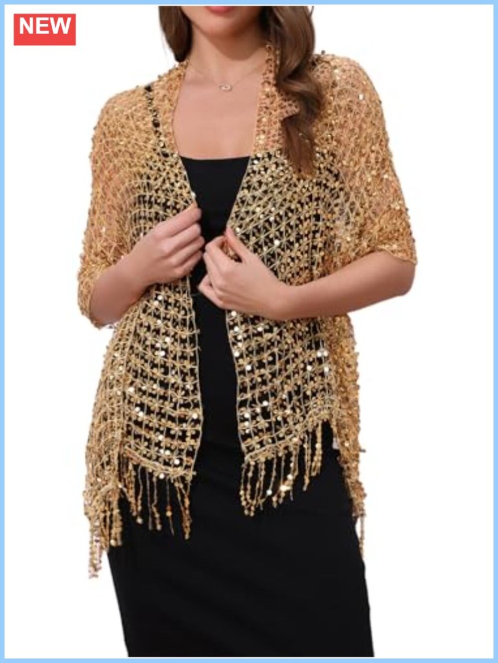Fringed Sparkly Sequin Shawl Wrap for Evening Dresses Wedding Party